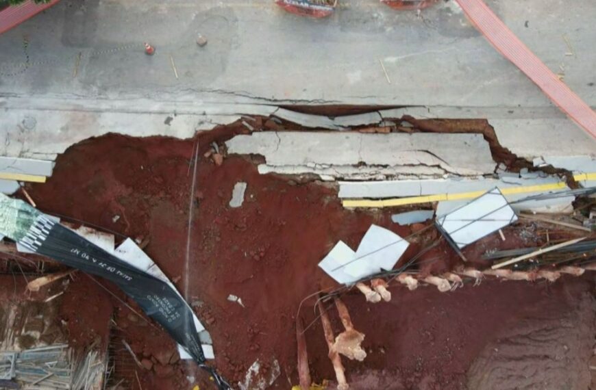 Desabamento da Rua 1128 obriga a evacuação de dois prédios, no setor Marista