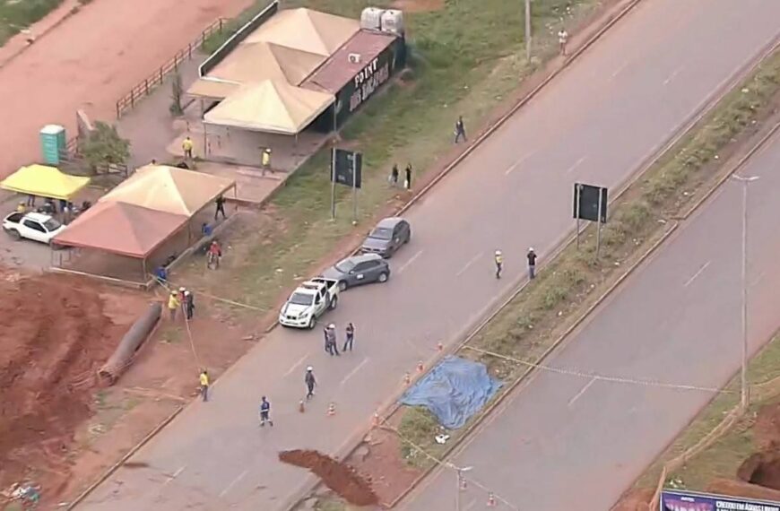 Trecho da BR-070 é interditado devido à uma fissura no asfalto, em Águas Lindas 
